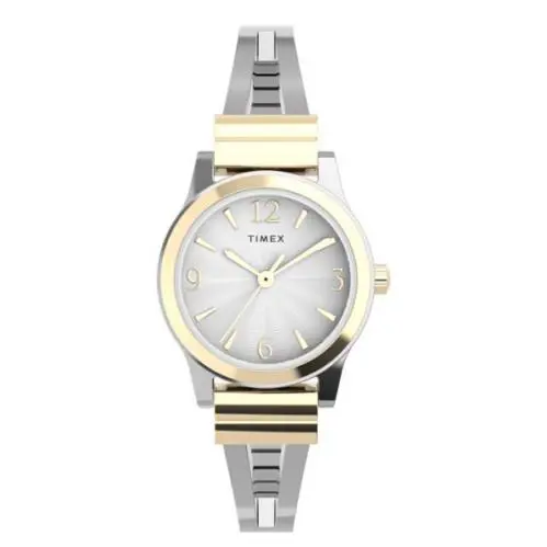 Timex Main Street Stretch Bangles 25 mm Expansion Band Women`s Watch TW2W18500 - Dial: Silver, Band: Silver, Bezel: Gold
