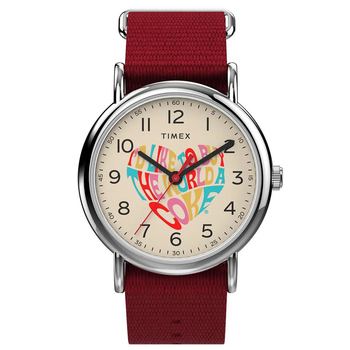 Timex TW2V29900 Weekender Unisex Analog Watch Red Nylon Strap - Dial: White, Band: Red