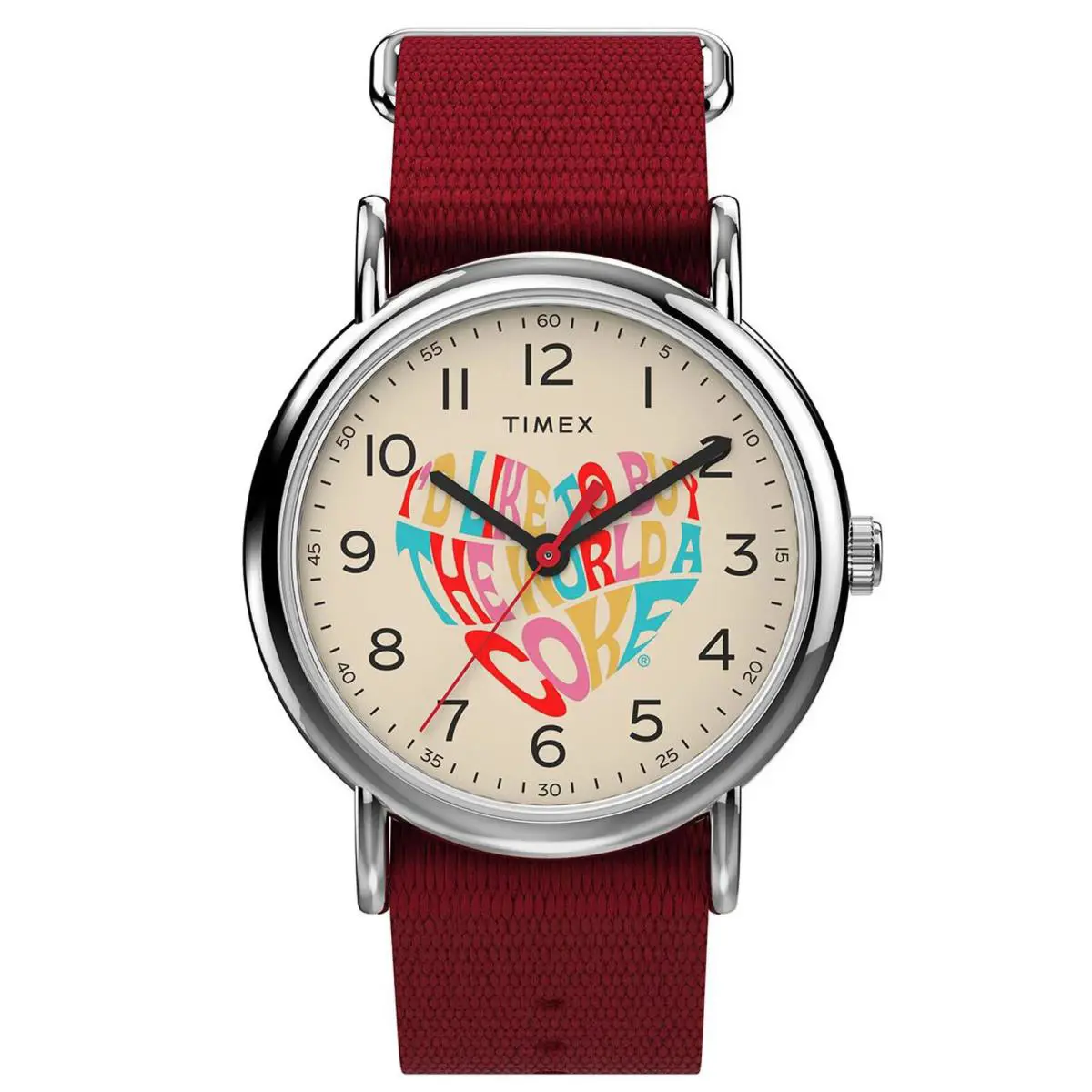 Timex TW2V29900 Weekender Unisex Analog Watch Red Nylon Strap - Dial: White, Band: Red