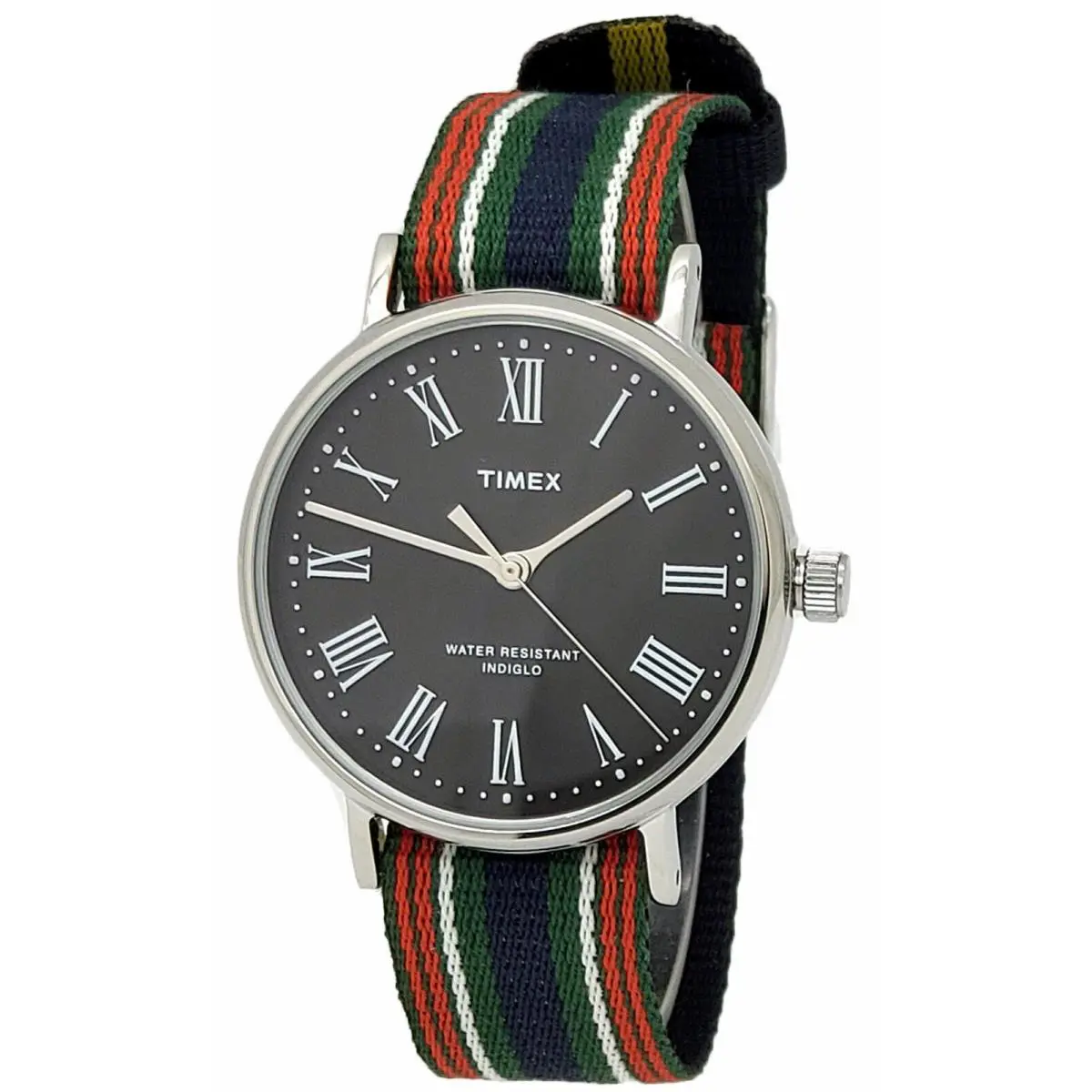 Timex Fairfield Avenue ABT541 Men`s Black Analog Watch Nylon Slip Thru Strap - Dial: Black, Band: Multicolor