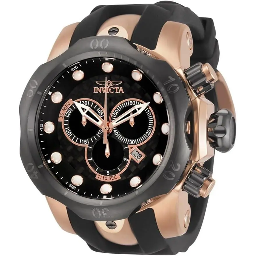 Invicta Men`s 52mm Venom Chronograph Rose Gold Case Black l 1000m Watch 0361