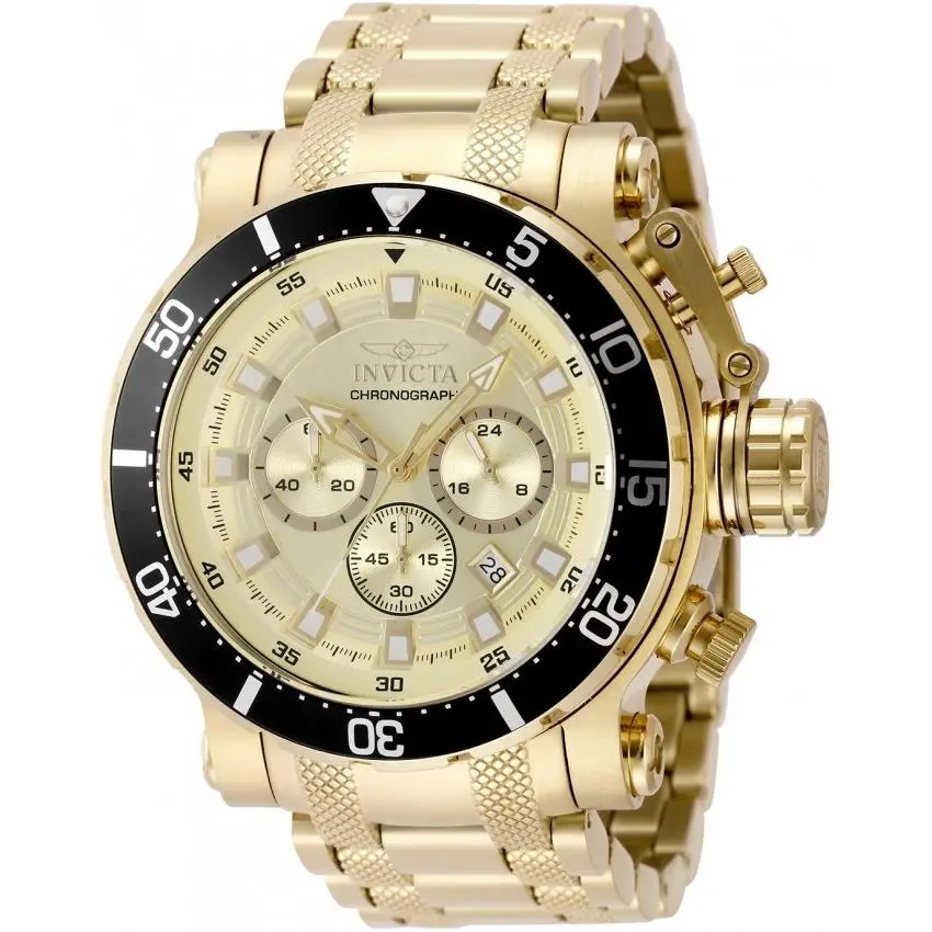 Invicta Coalition Forces Chronograph Gmt Quartz Gold Dial Men`s Watch 49093 - Dial: Gold-tone, Band: Gold-tone, Bezel: Gold-tone