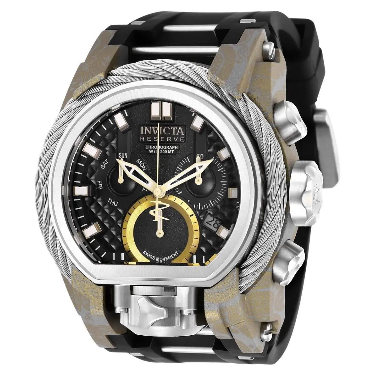 Invicta Reserve Bolt Zeus Magnum Hydroplated Swiss Chronograph Watch 26442 - Dial: Black, Band: Black