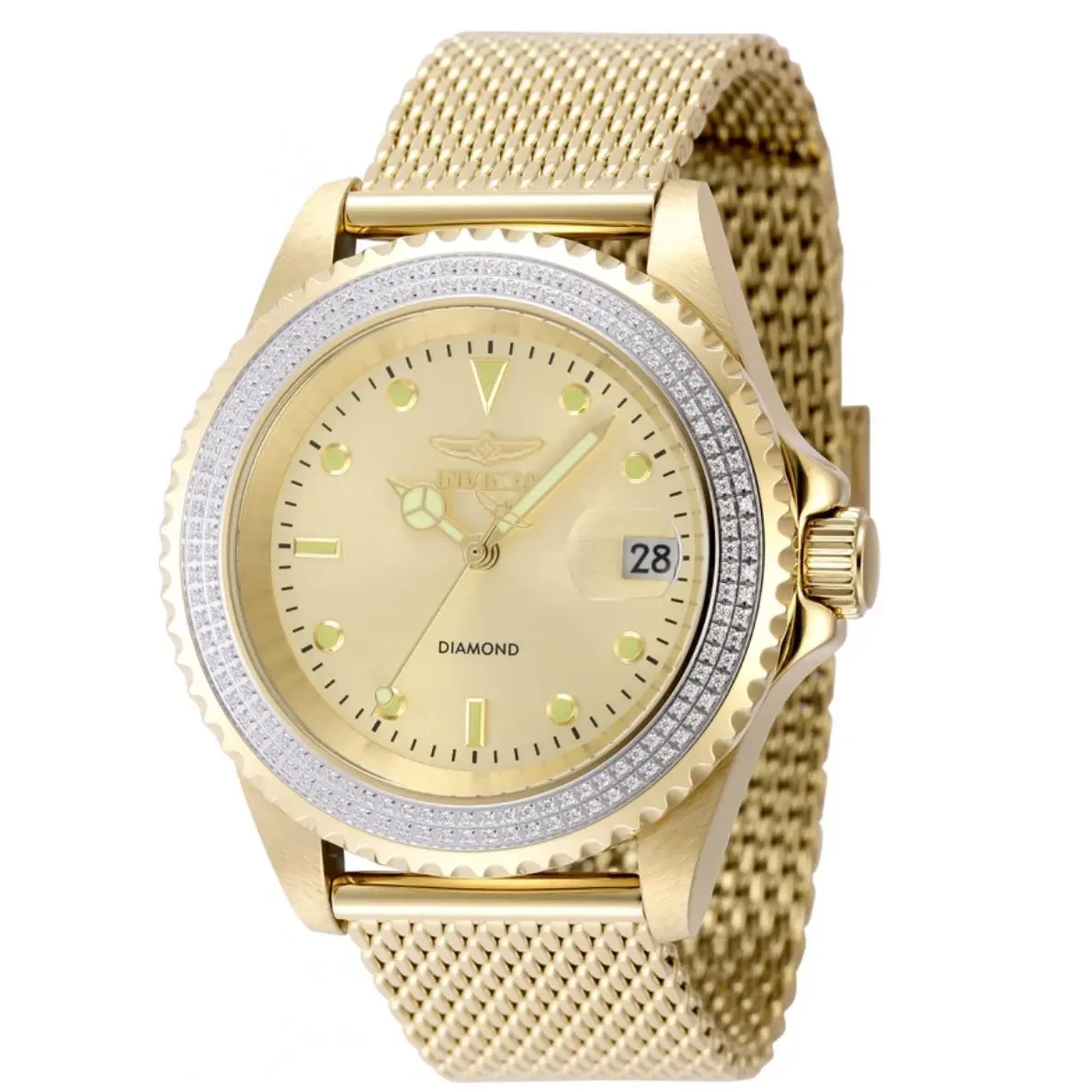 Invicta Elite Automatic 0.59ct Diamond Bezel 40mm Triple Gold Men’s Watch 48746 - Dial: Black, Band: Silver, Bezel: Black