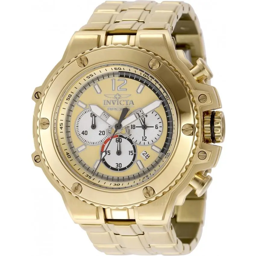 Invicta Racing Chronograph Gmt Quartz Gold Dial Men`s Watch 48317