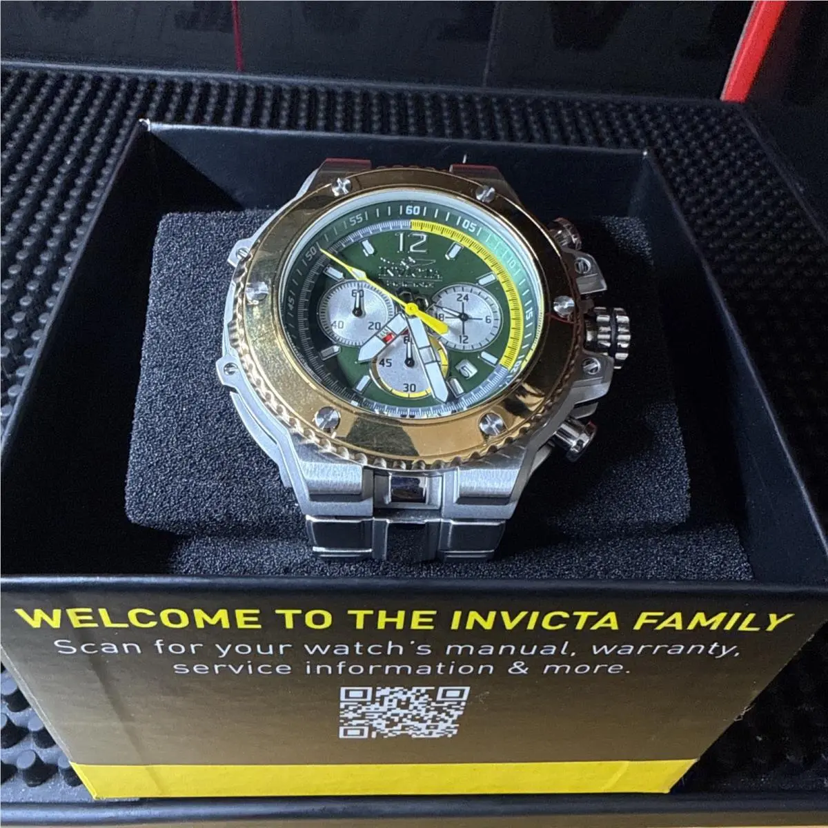 Invicta Men’s 55MM Racing Pitwall Chronograph Gold Bezel /green Dial Watch 48315