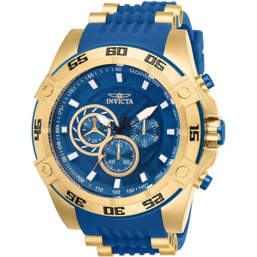 Mens Invicta 25508 Speedway Viper Chronograph Blue Dial Rubber Strap Watch - Blue, Dial: Blue, Band: Gold, Blue