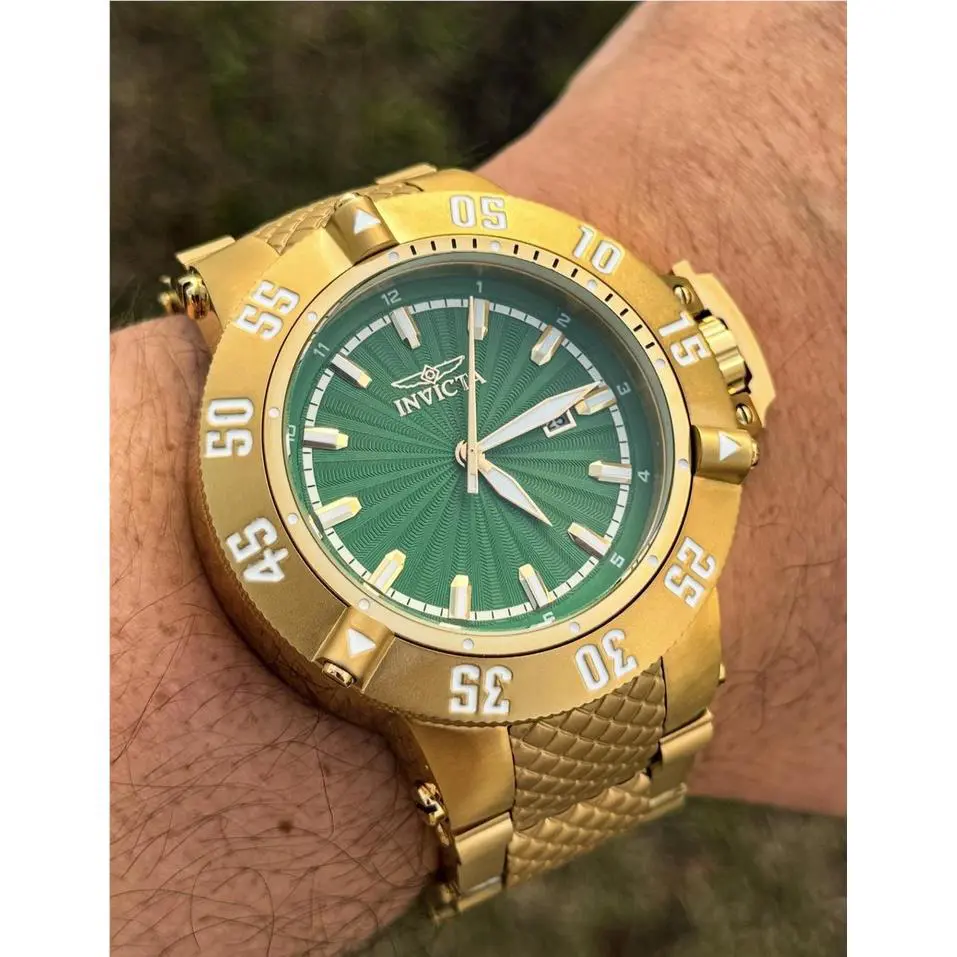 Invicta Mens Subaqua Noma Iii 50mm Green Dial SS Gold Quartz Watch-new
