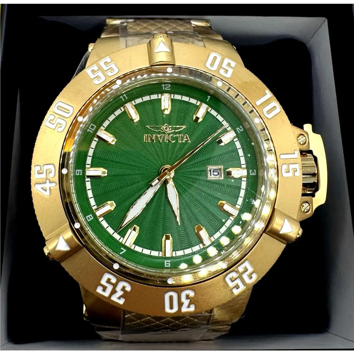 Invicta Subaqua Noma Iii 50mm Men`s Quartz Green Dial Gold Tone SS 500m Watch