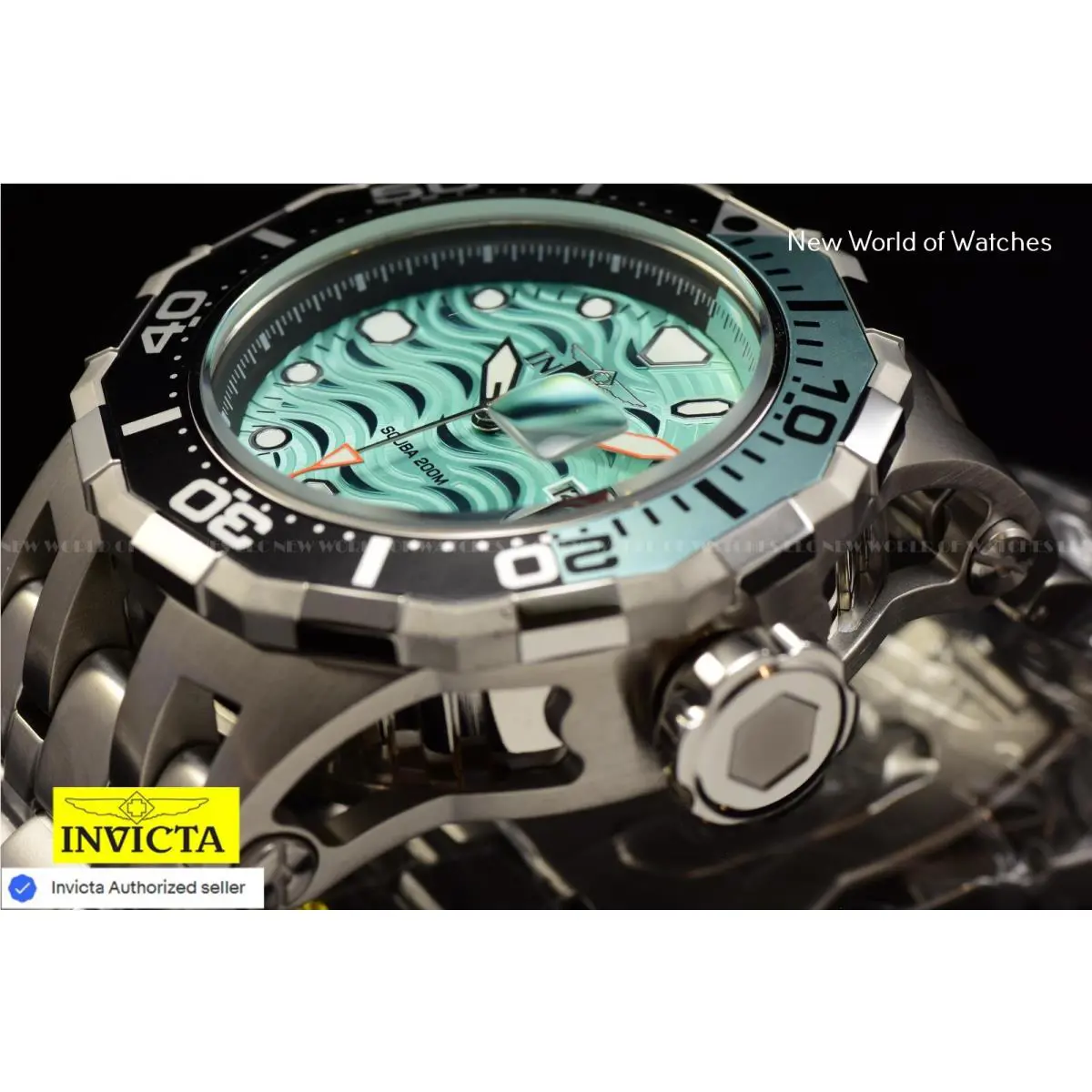 Invicta Pro Diver Wave Men`s Quartz Watch 52mm SS Turquoise/black 47846