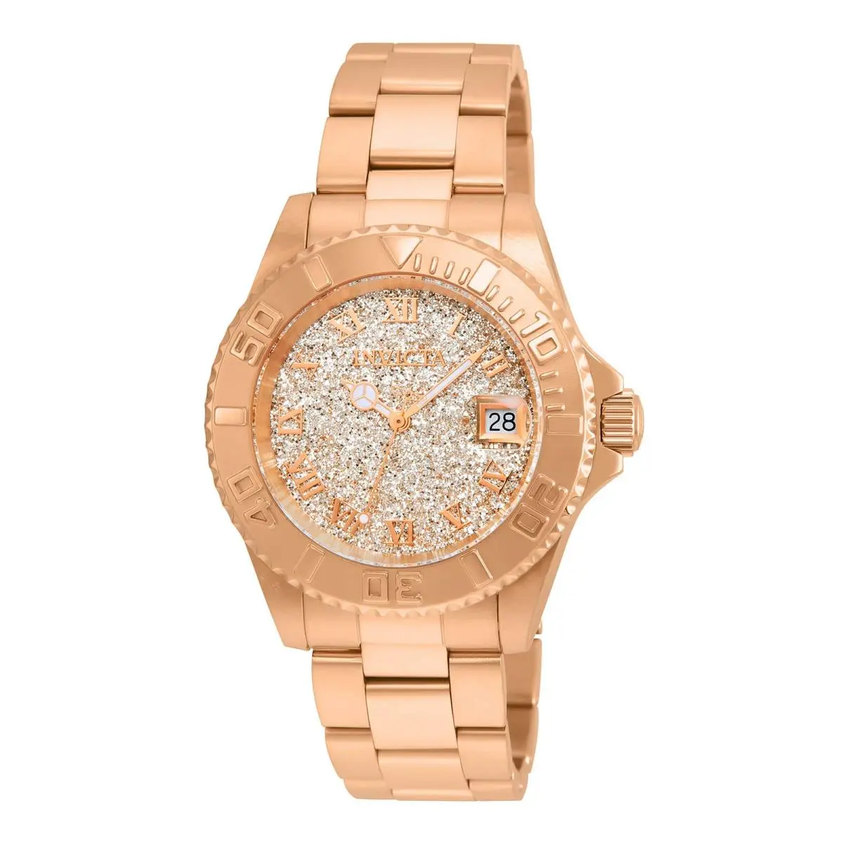 Invicta Women`s Watch Angel Glittery Chronograph Rose Gold Dial Bracelet 22708