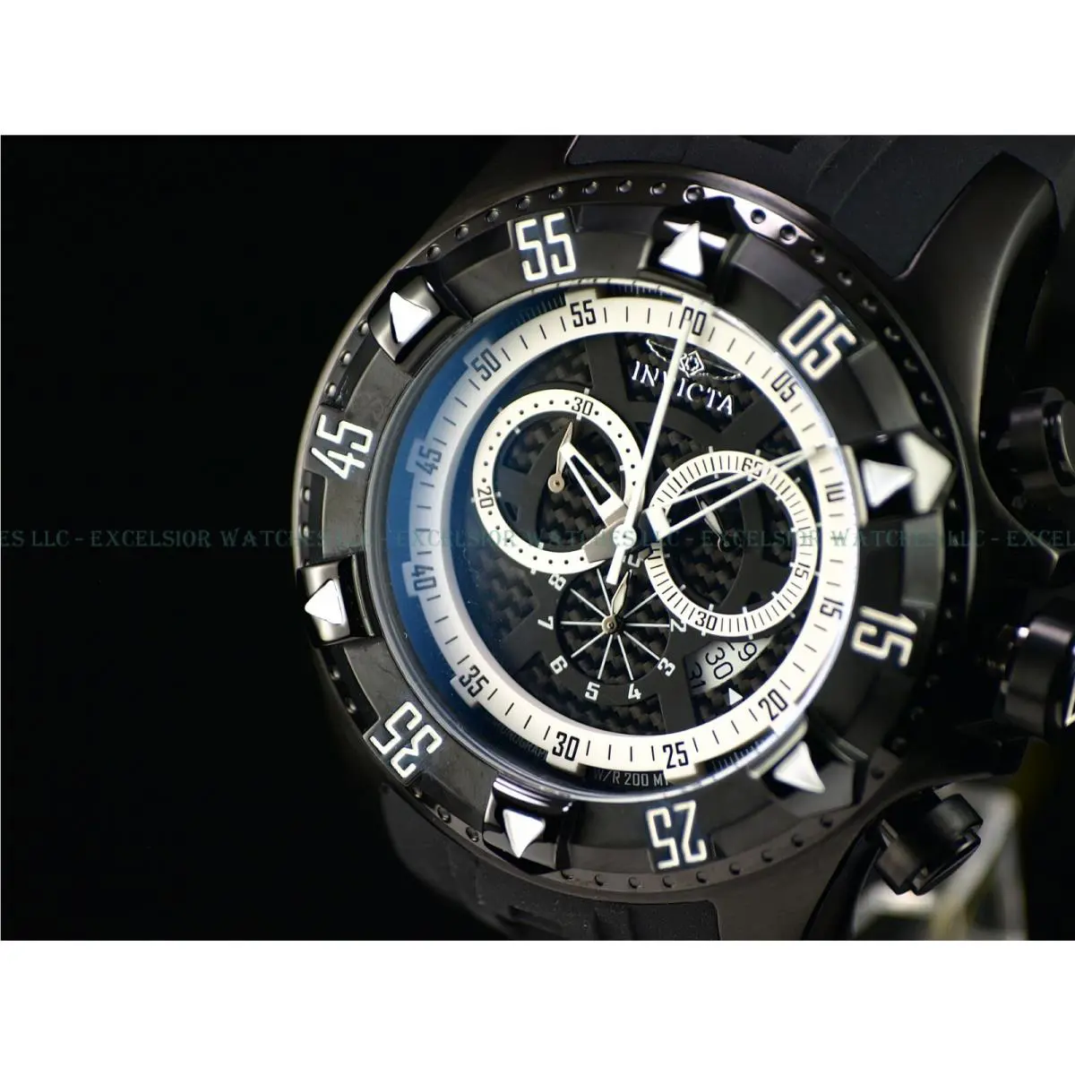 Mens 50mm Excursion Ronda 5040D Chrono Triple Black Combat SS Watch by Invicta