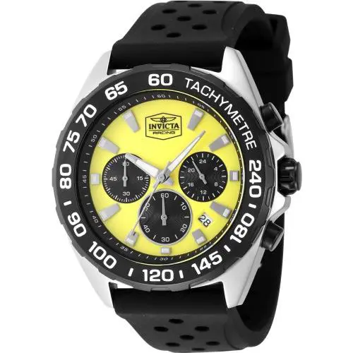 Invicta Men`s 47770 Racing Quartz Chronograph Yellow Dial Silicone Watch - Yellow, Quartz