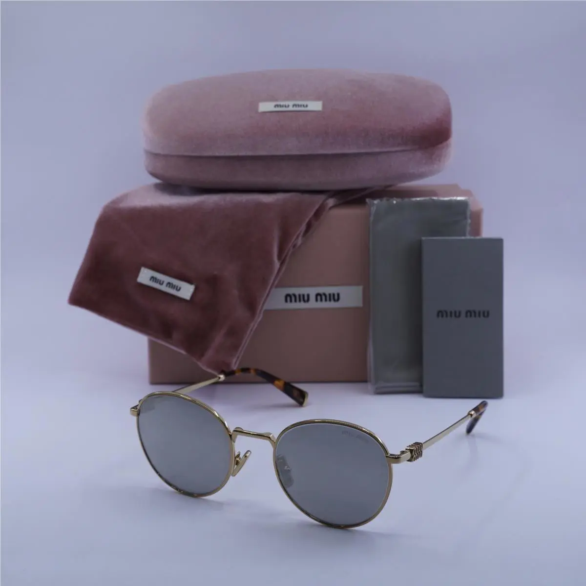 Miu Miu MU55ZS 5AK07F Gold/light Grey Silver Mirror 50-20-140 Sunglasses