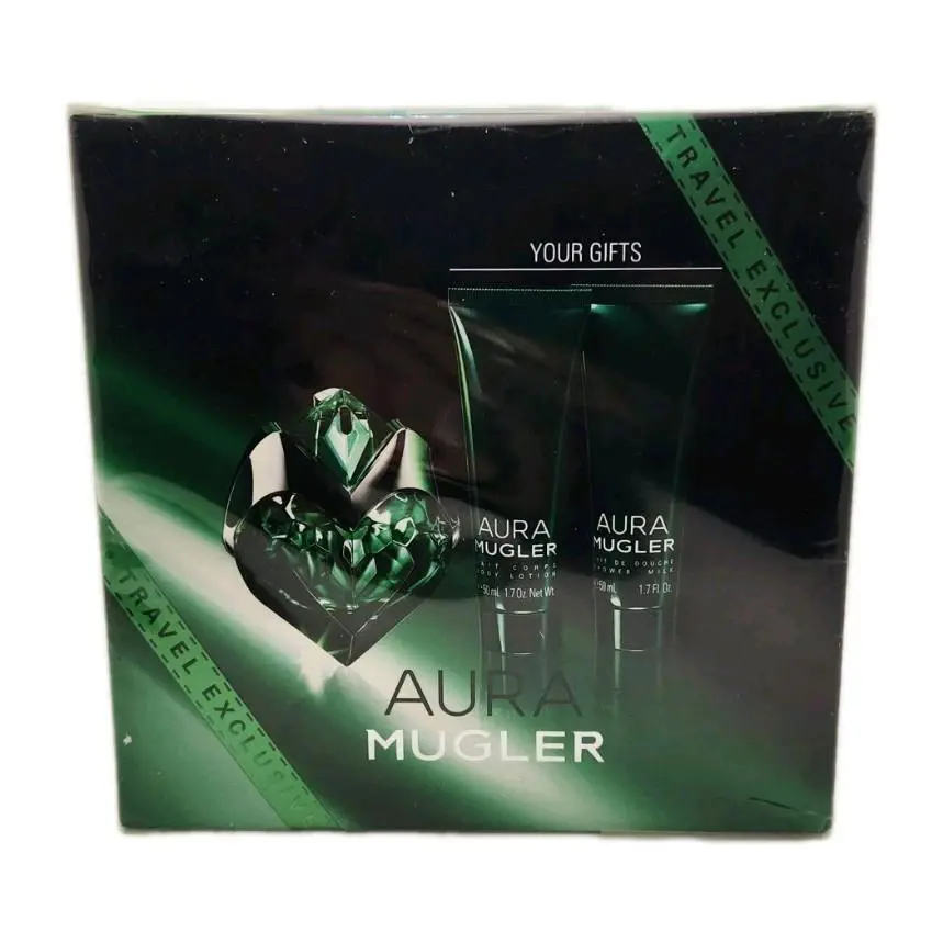 Aura  by Thierry  Set 1.7oz/50ml Edp Spray +lotion + Shower Milk by Mugler