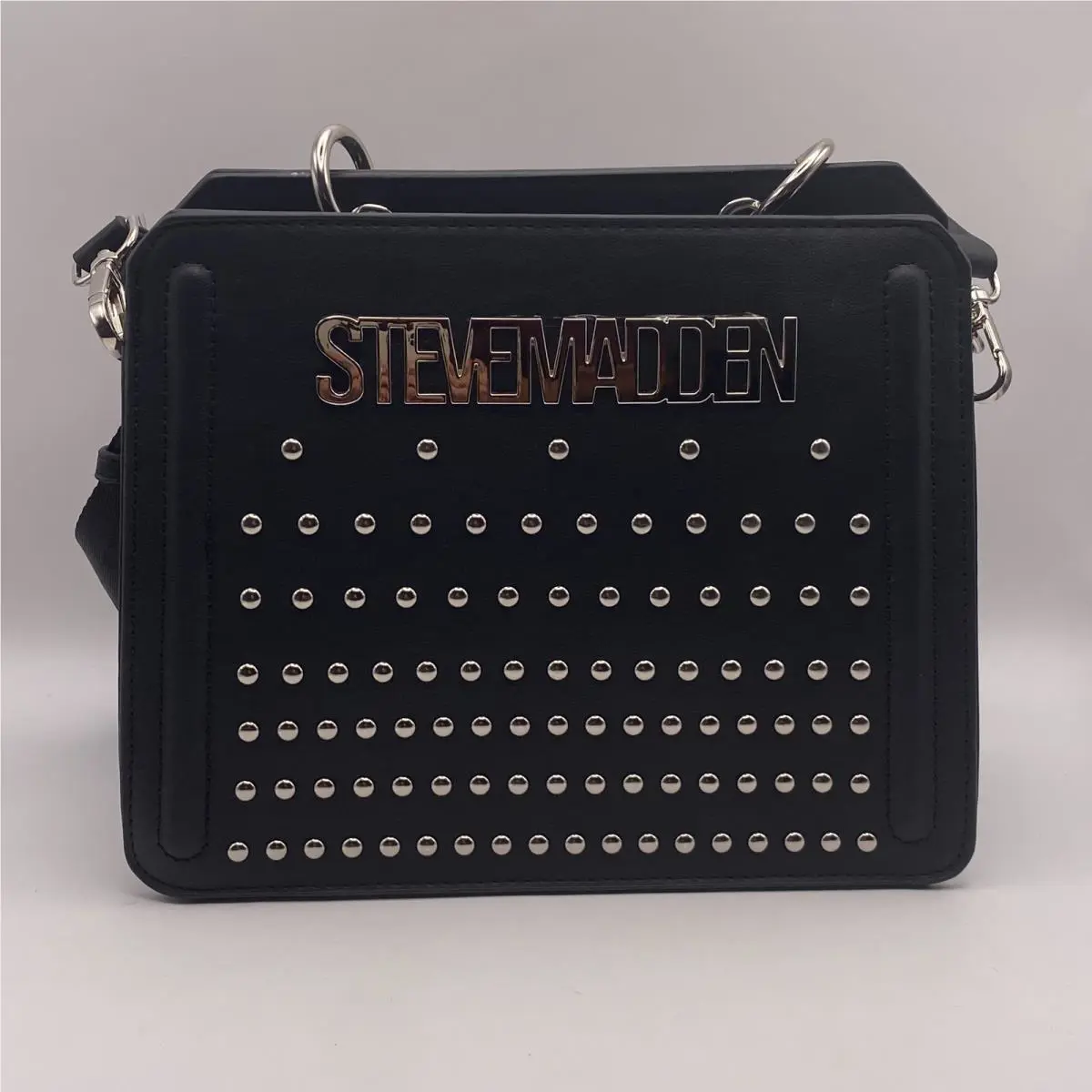 Steve Madden Evelyn Black Satchel Studded Bevelyns