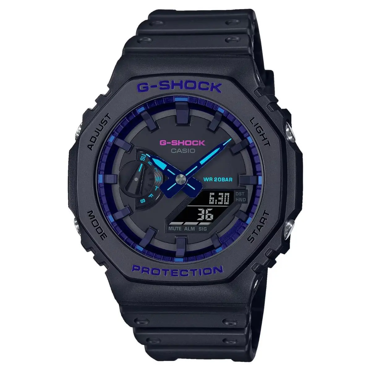Casio GA2100VB-1A Men`s Casioak Black Alarm Chronograph Black Dial G Shock Watch