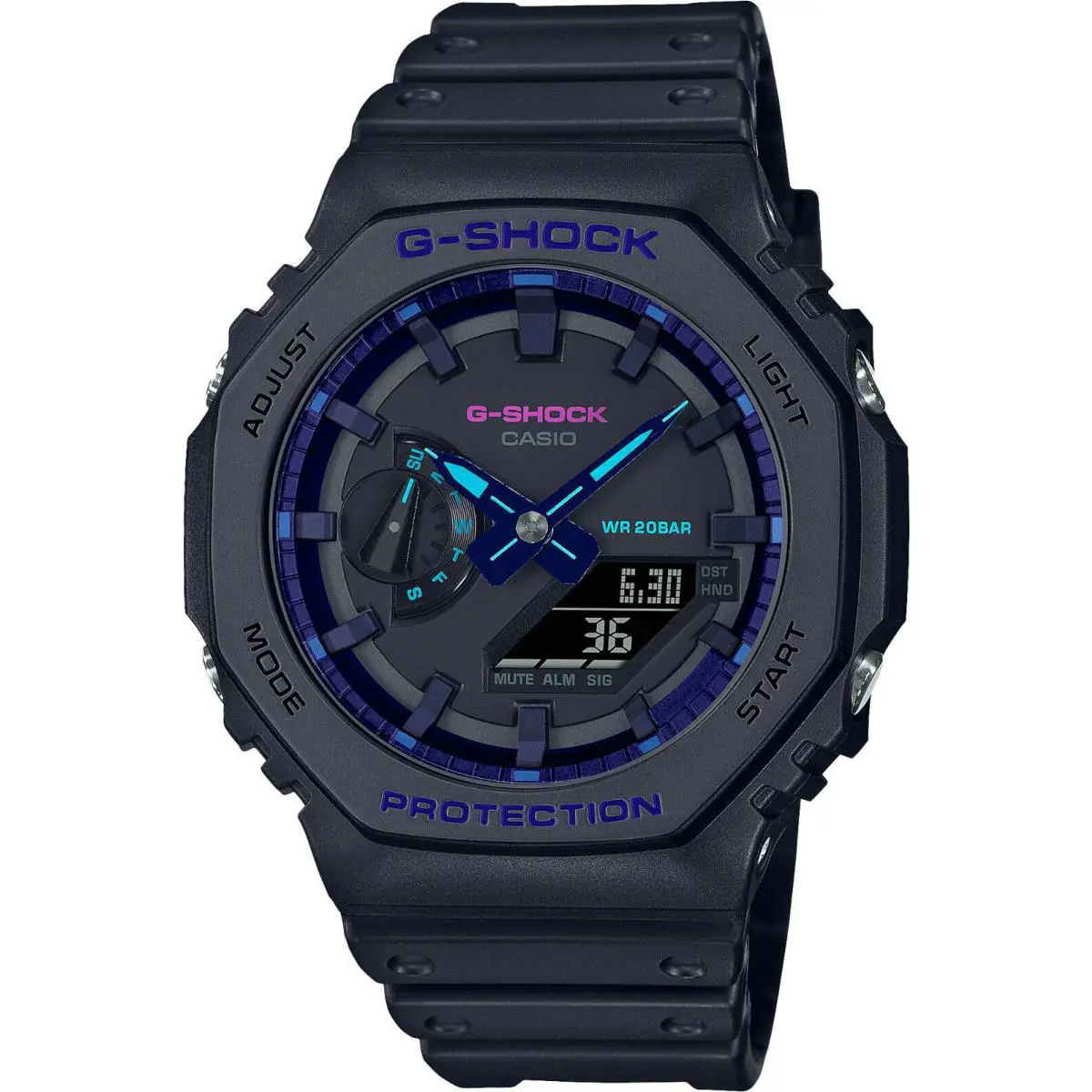 Casio G-shock Men`s Black Watch - GA2100VB-1A Casioak Blue Violet Ana-digi