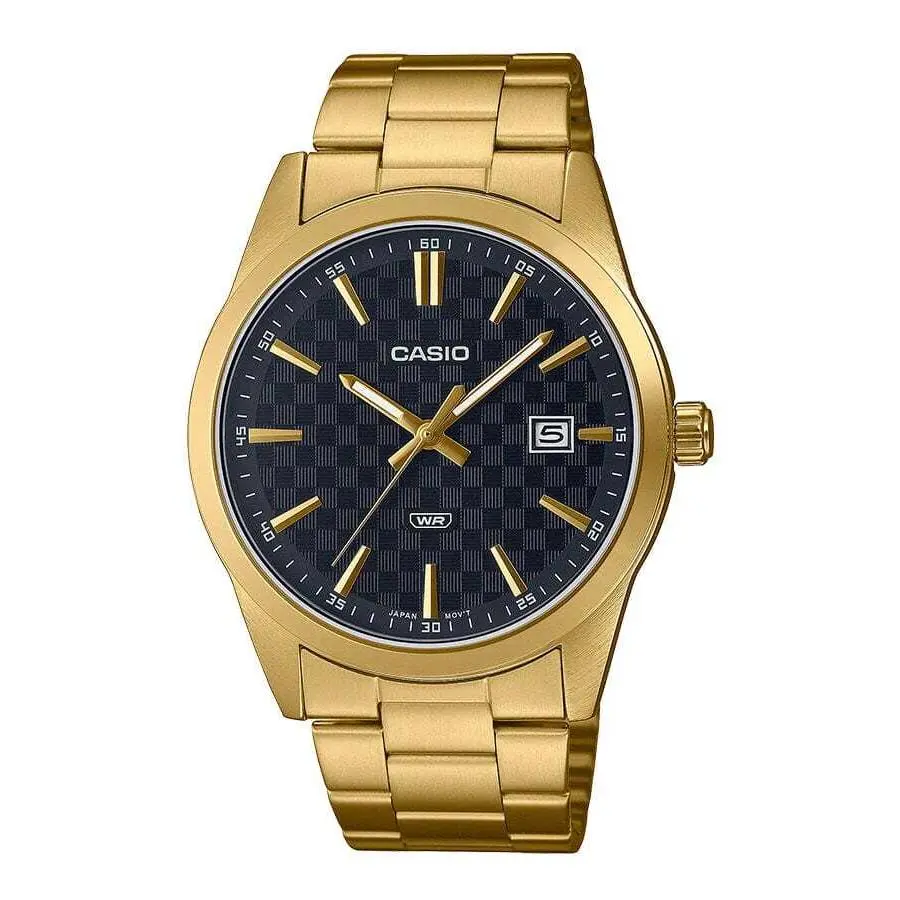 Casio MTP-VD03G-1A Men`s Black Gold Analog Steel Band Date Indicator Watch