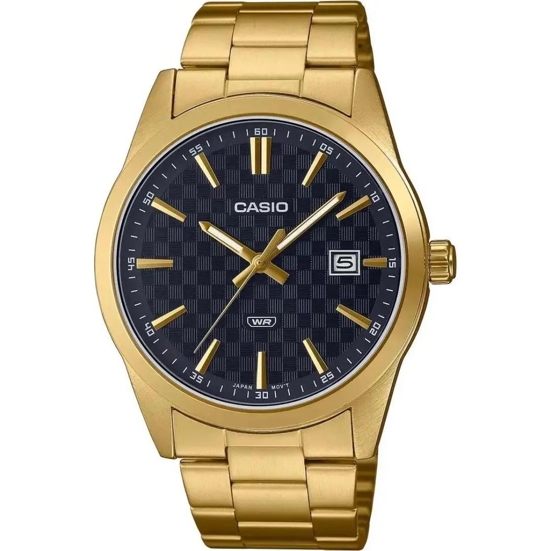 MTP-VD03G-1A Men`s Black Gold Analog Steel Band Date Indicator Watch by Casio