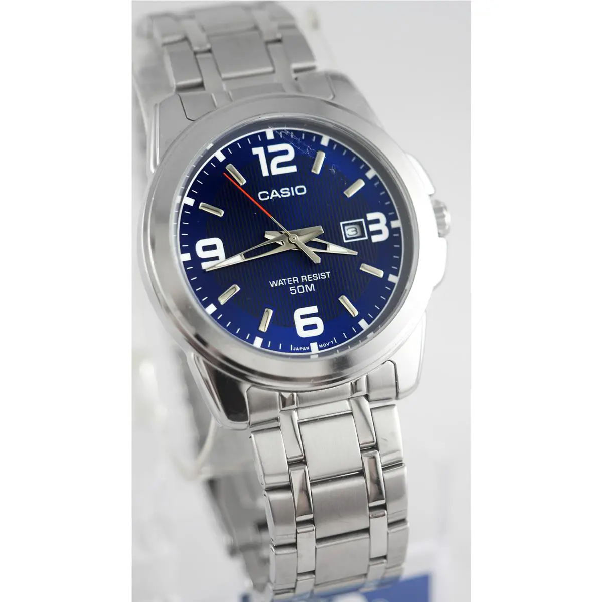 Casio MTP1314D-2AV Men`s Blue Analog Watch Steel Band Heavy Date Display