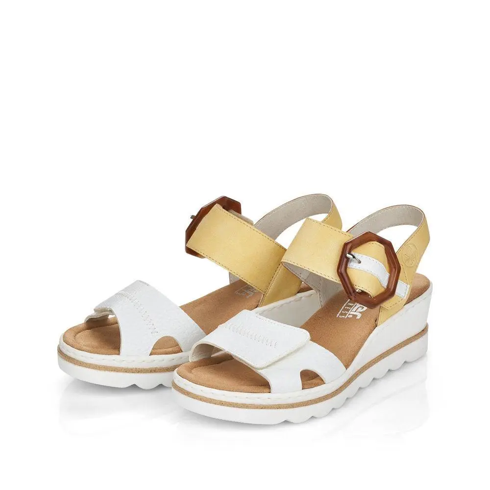 Rieker Women`s 67476 Rose Hook Loop Strap Wedge Sandal Weiss/sun Size EU 42