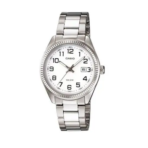 Casio General Men`s White Dial Stainless Steel Bracelet MTP-1302D-7BVDF Watch - White, Dial: White, Band: Silver