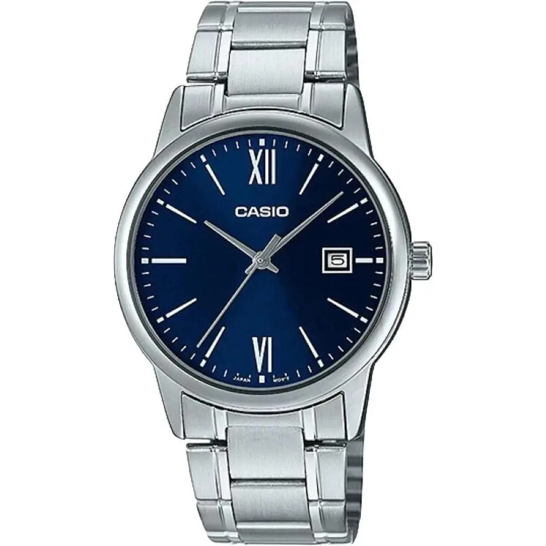 Casio MTP-V002D-2B3 Men`s Silver Stainless Steel Blue Dial Watch w/ Box