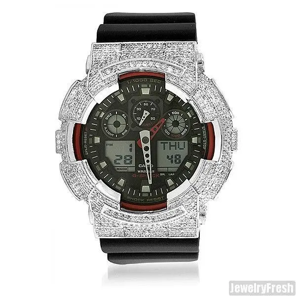 Custom CZ Bust Down  Iced Out G-shock GA-100 Mens Watch by Casio