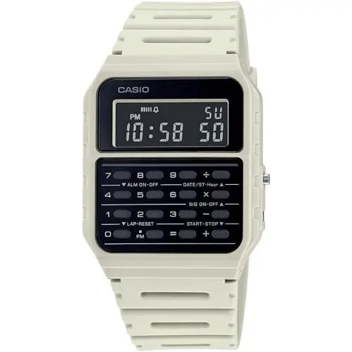 Casio Youth Data Bank Quartz Resin Strap Black Dial CA-53WF-8B Unisex Watch - Dial: Black, Band: White, Bezel: White