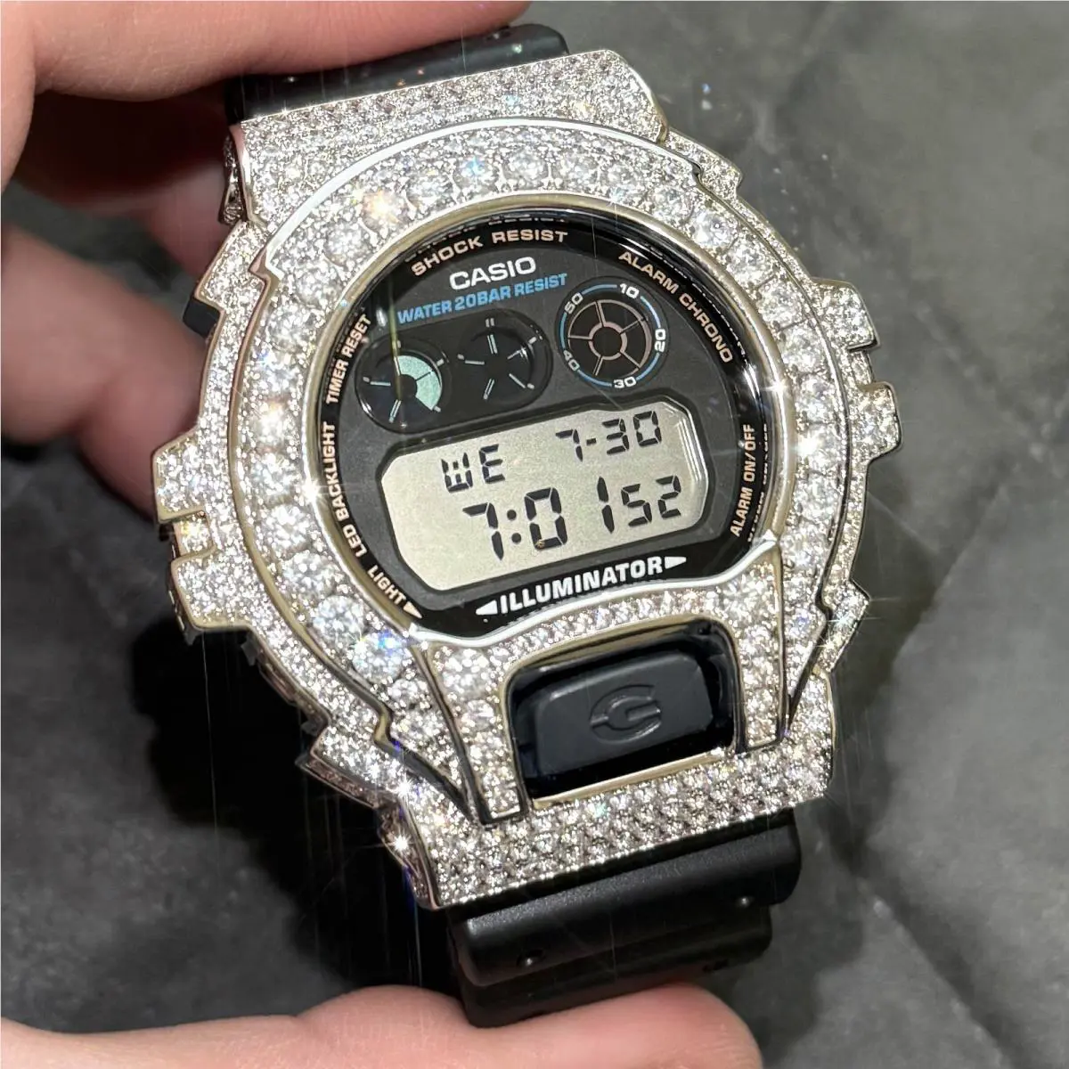 Silver 13.5 Ctw  G-shock DW6900 Iced Out Watch by Casio