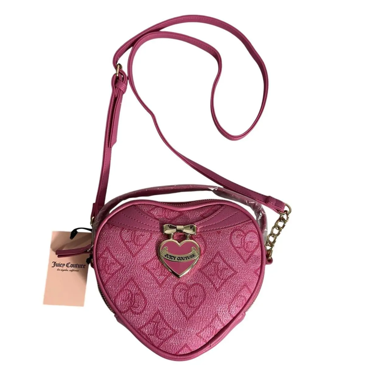 Juicy Couture Heart Mini Tote Crossbody Bag Top Handle Pink 7 W x 6 H x 2 D