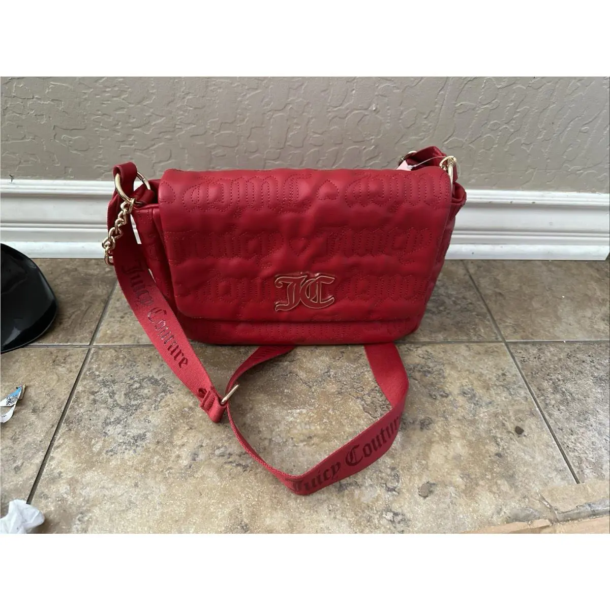 Juicy Couture Pink League Large Flap Cross Body Bag Red