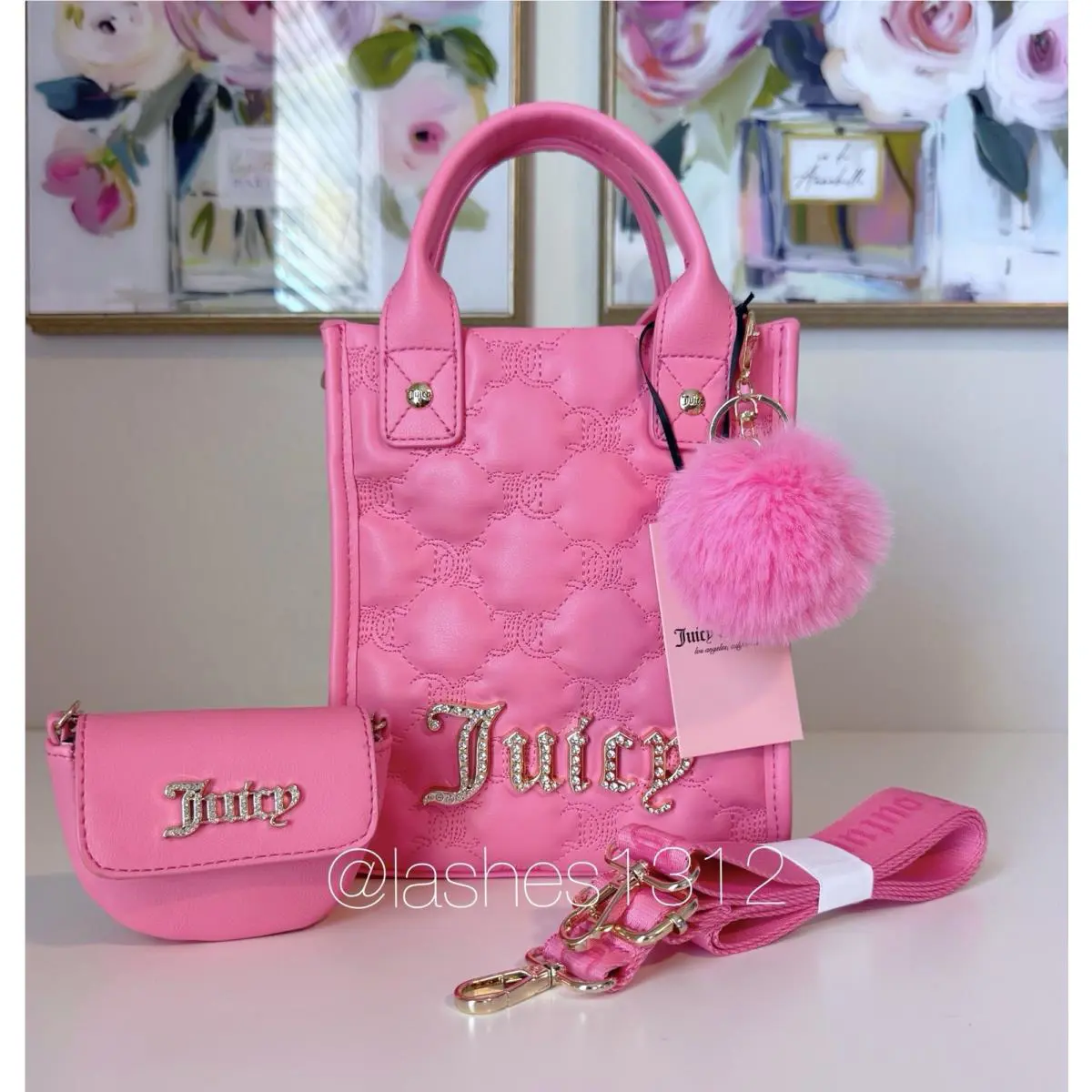 Juicy Couture Purse Taking The Lead Mini Crossbody Tote Bag w/ Pouch - Pink