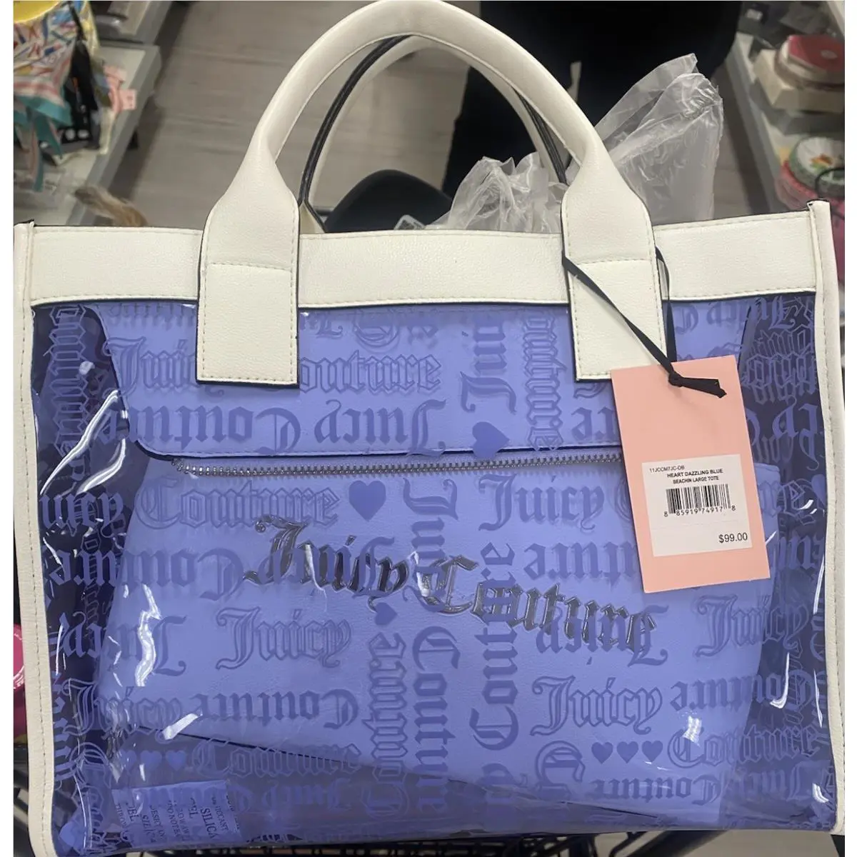 Beachin Large Clear Purple Tote Crossbody Bag Purse - Tsa W/pouch by Juicy Couture