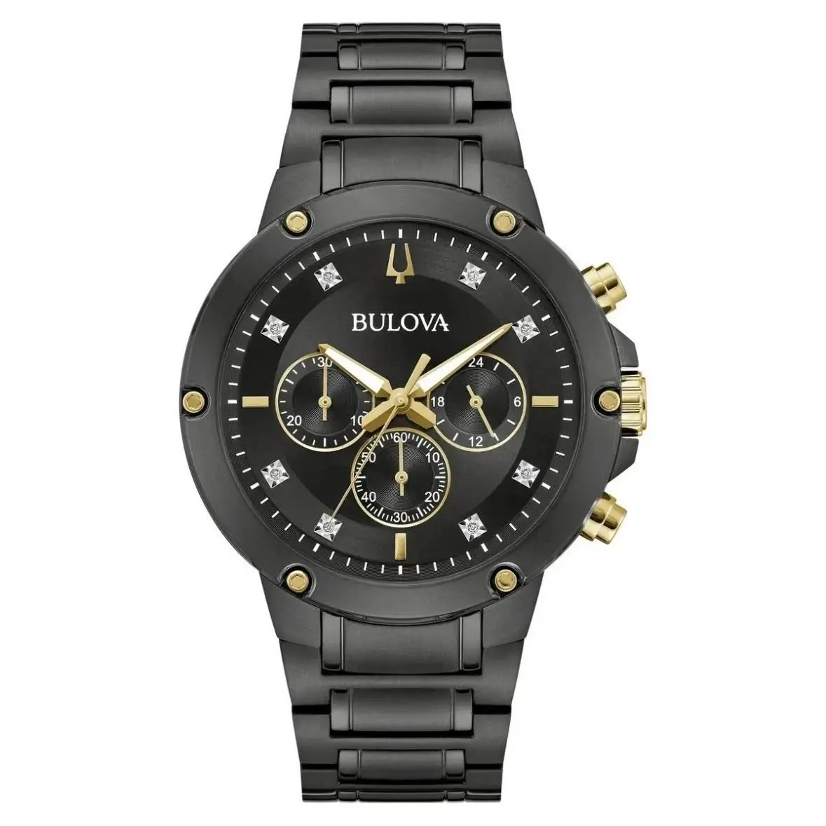 Classic Diamond Chronograph Men Watch Stainless Steel Black Dial 98D190 by Bulova