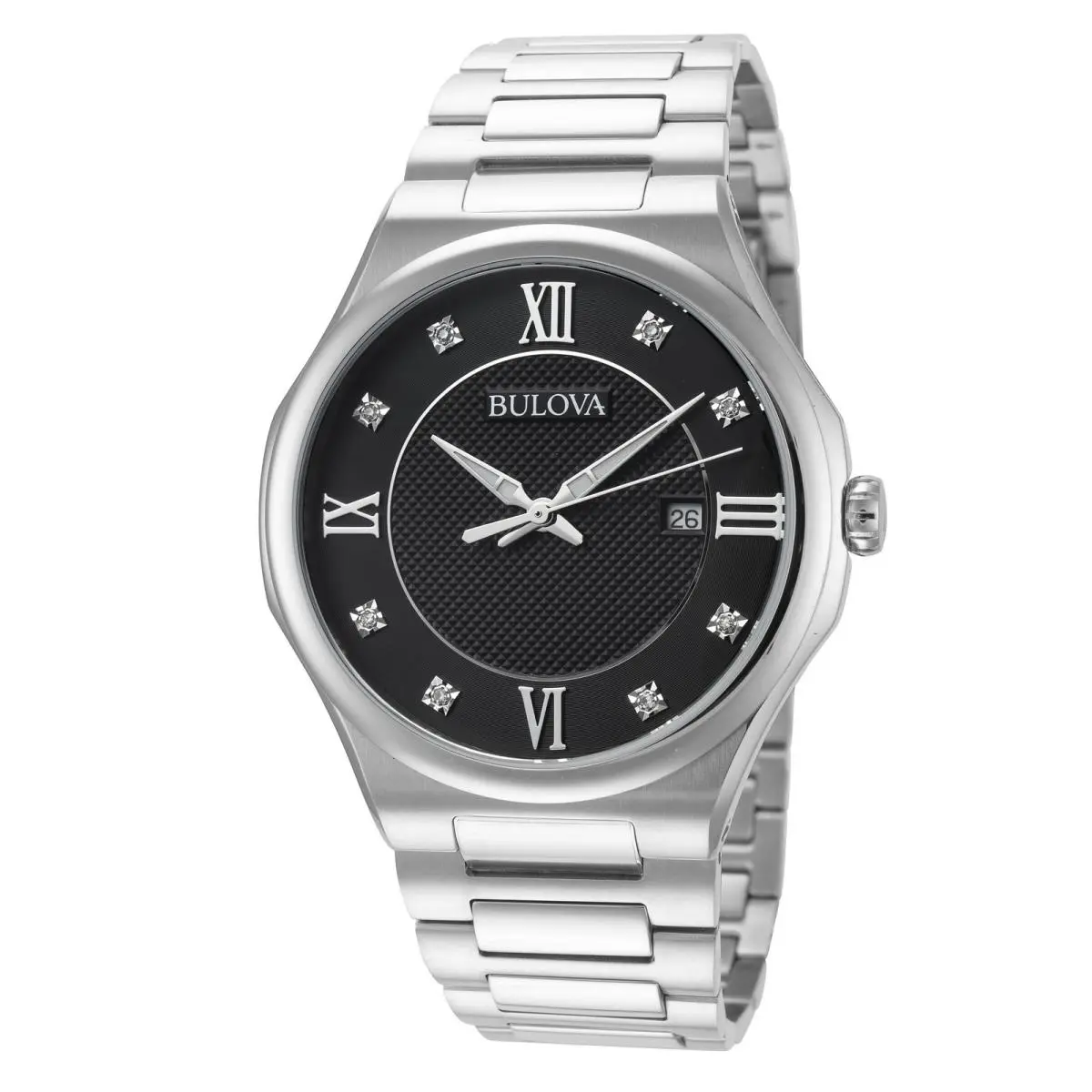Bulova Men`s Classic 41mm Watch 96D156 - Dial: Black, Band: Silver Tone, Other Dial: Black