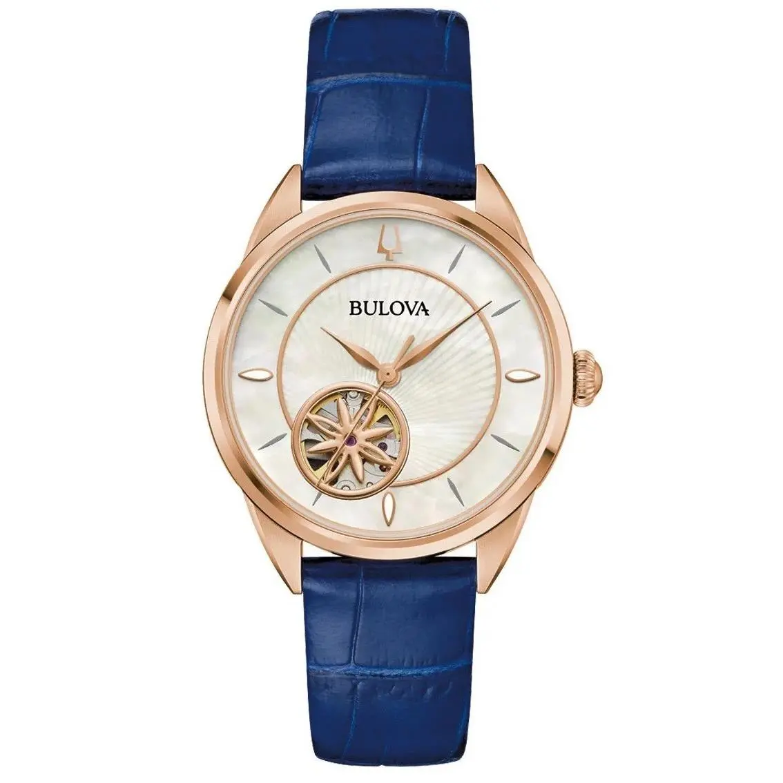 Sutton 97L180 Rose-tone Blue Leather Automatic Mother-of-pearl by Bulova