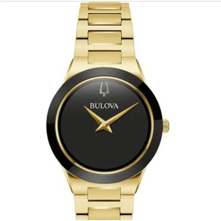 Bulova Modern Millennia Quartz Black Dial Gold-tone Ladies Watch 97L175 - Dial: Black, Band: Gold-tone, Bezel: Gold-tone