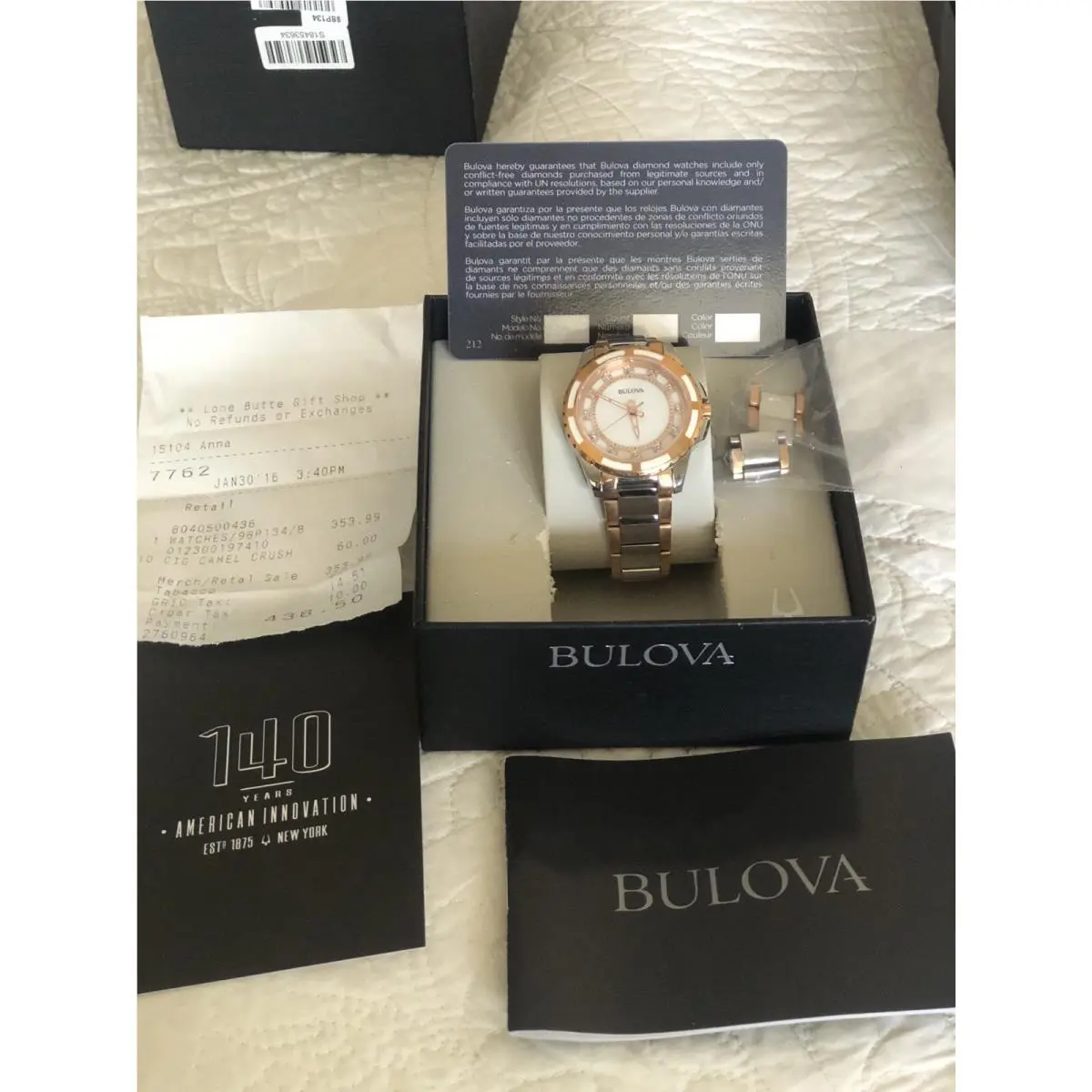 Diamond Accent Mother-of-pearl 2-Tone Stainless Steel Watch 98P134 by Bulova