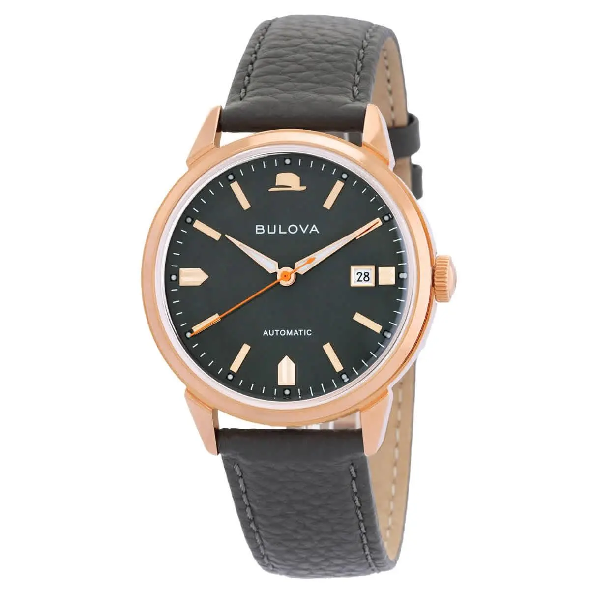 Bulova Frank Sinatra Summer Wind Men`s Classic Automatic Watch 97B206 - Dial: Gray, Band: Gray, Bezel: Rose Gold