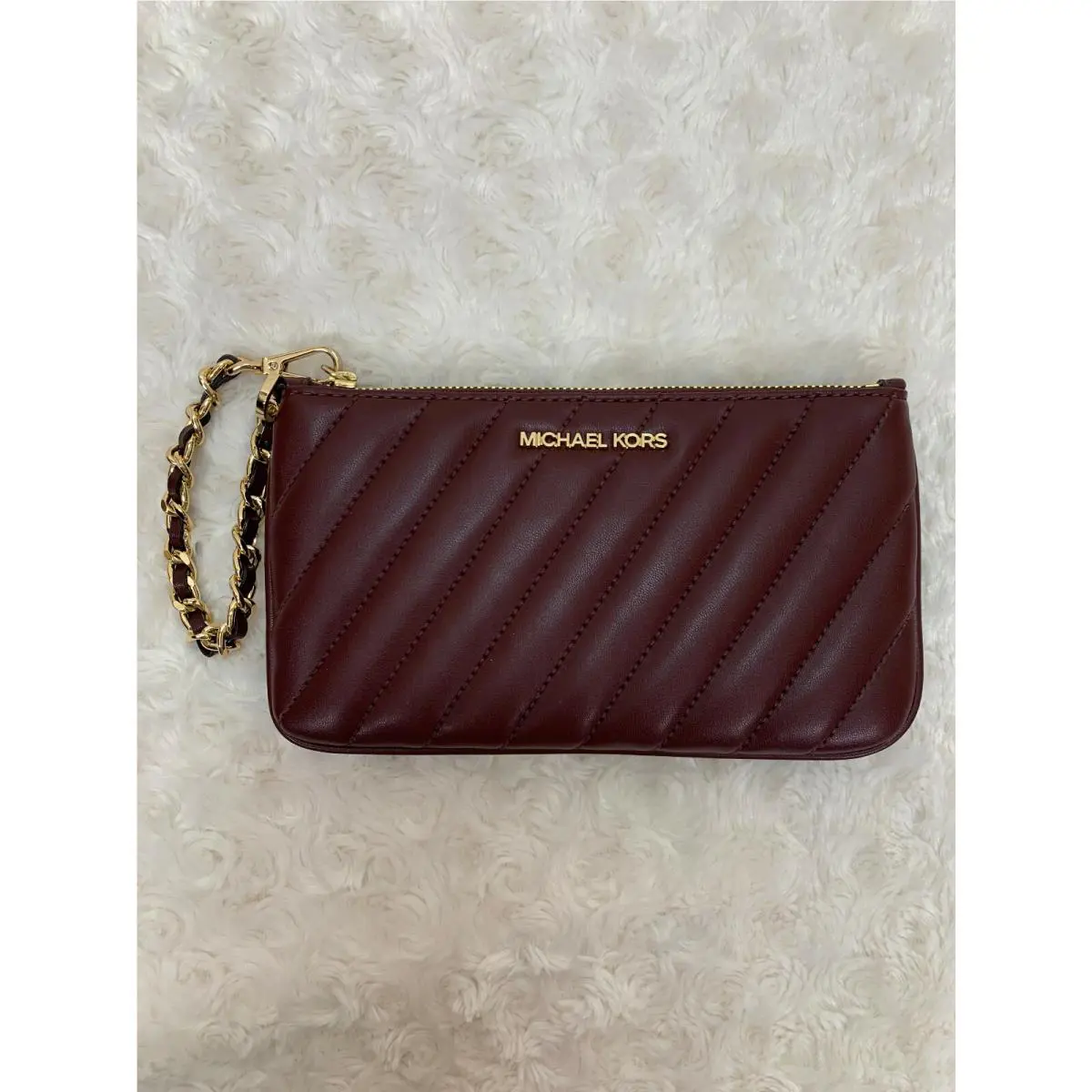 Michael Kors Rose Medium Top Zip Chain Quilted Leather Wristlet