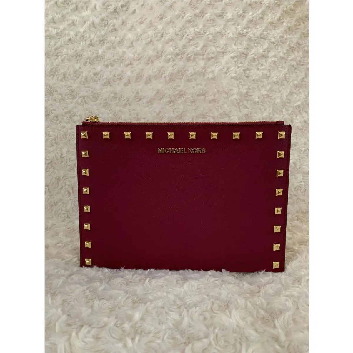 Jet Set Travel XL Zip Stud Clutch Wristlet Magenta by Michael Kors