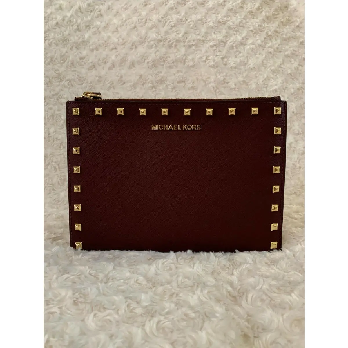 Jet Set Travel XL Zip Stud Clutch Wristlet Merlot by Michael Kors