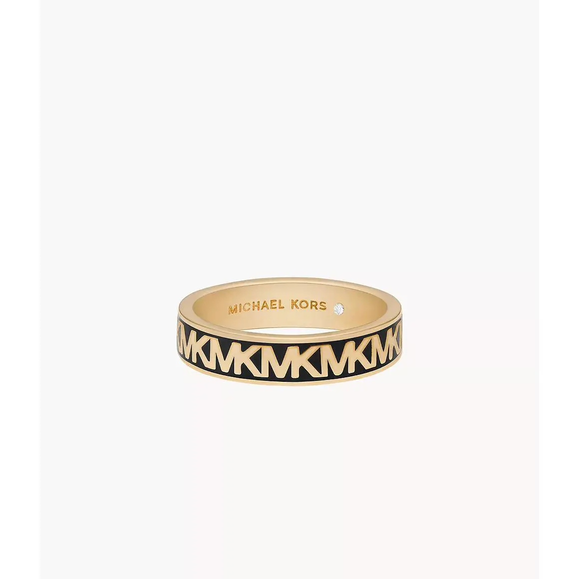 Michael Kors Gold Tone Black Enamel Monogram Logo Brass Ring Band - MKJX0028