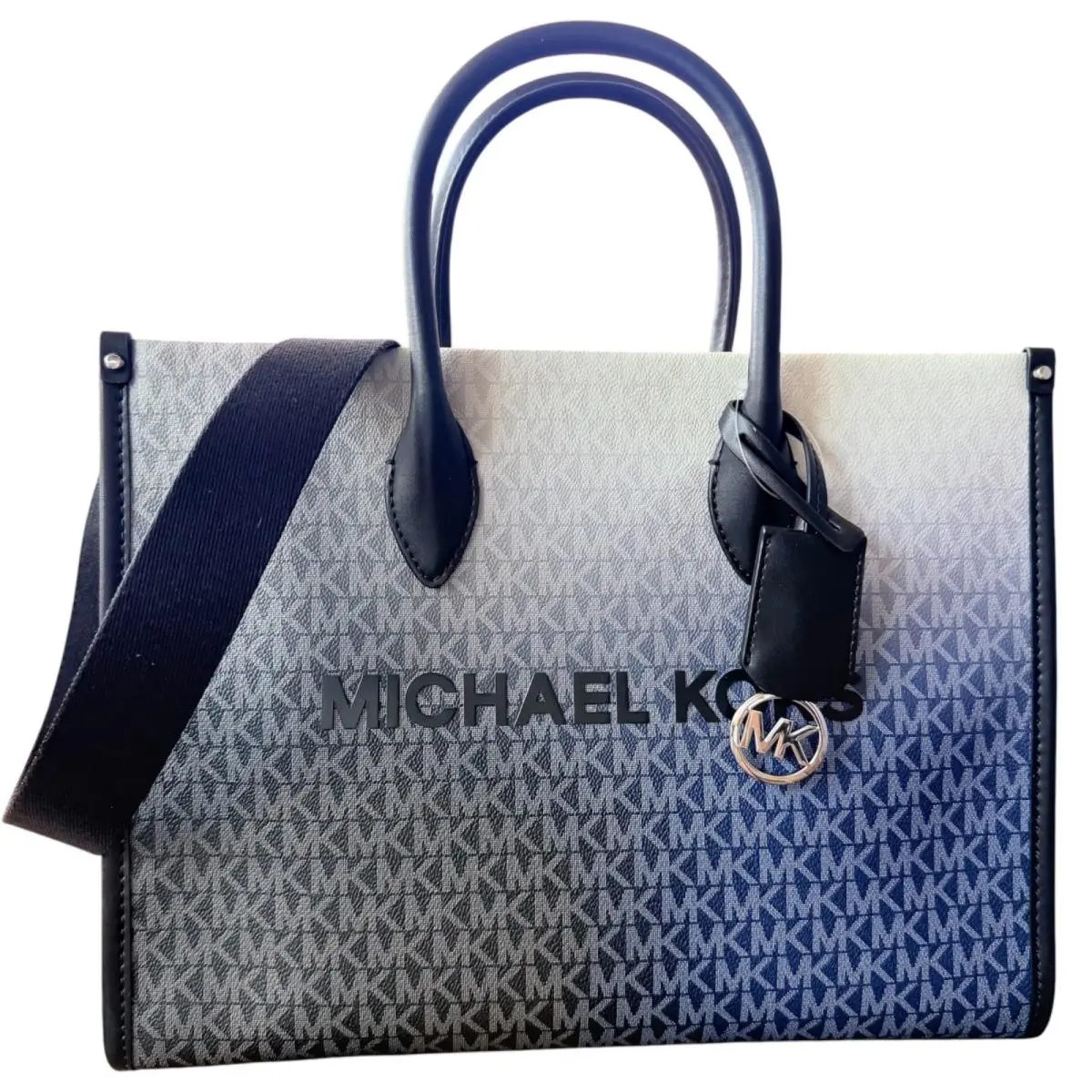 Mirella Medium Tote Ombre MK Logo Signature Bag Ombre Black by Michael Kors