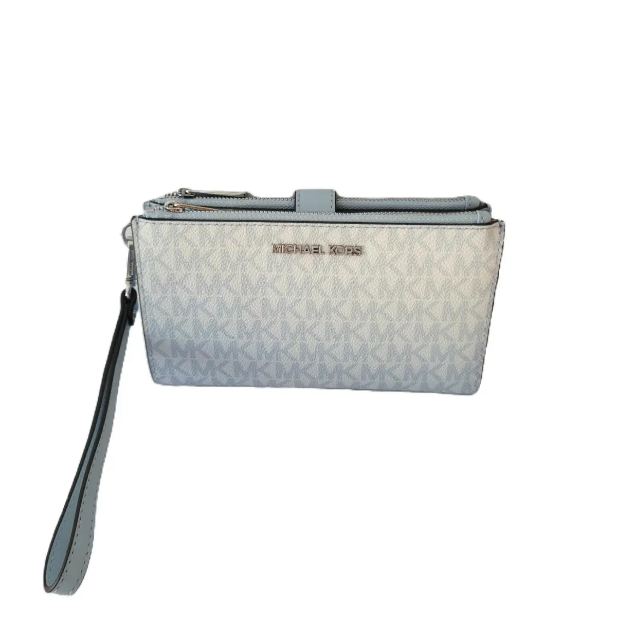 Michael Kors Jet Set Travel Double Zip Wristlet Wallet MK Logo Ombre Black Multi