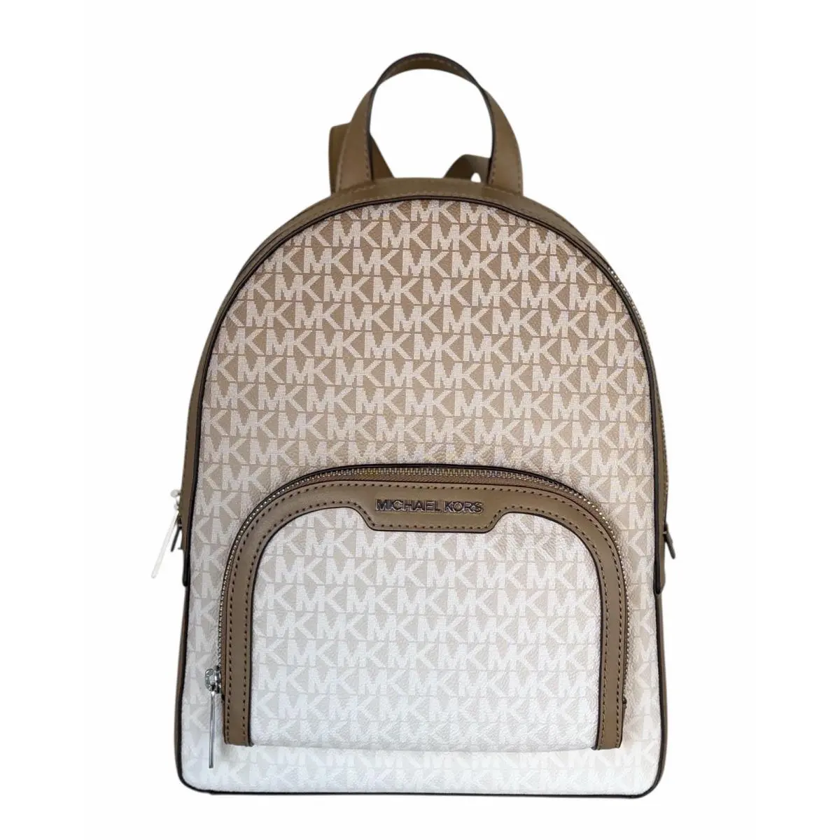 Michael Kors Jaycee Women Medium MK Logo Zip Pocket Backpack Olive Multi