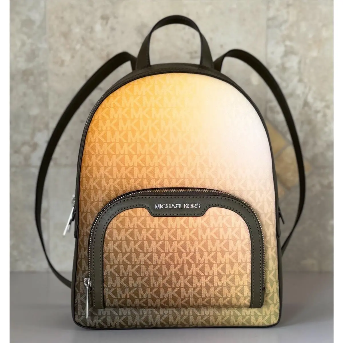 Michael Kors Jaycee Medium Zip Pocket Backpack MK Ombre Olive Multi