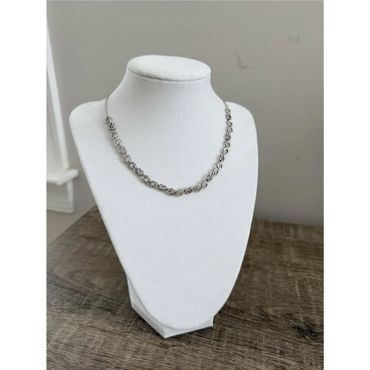 Pandora Heart Swirls Choker CZ SS Necklace 15 Adjustable Silver